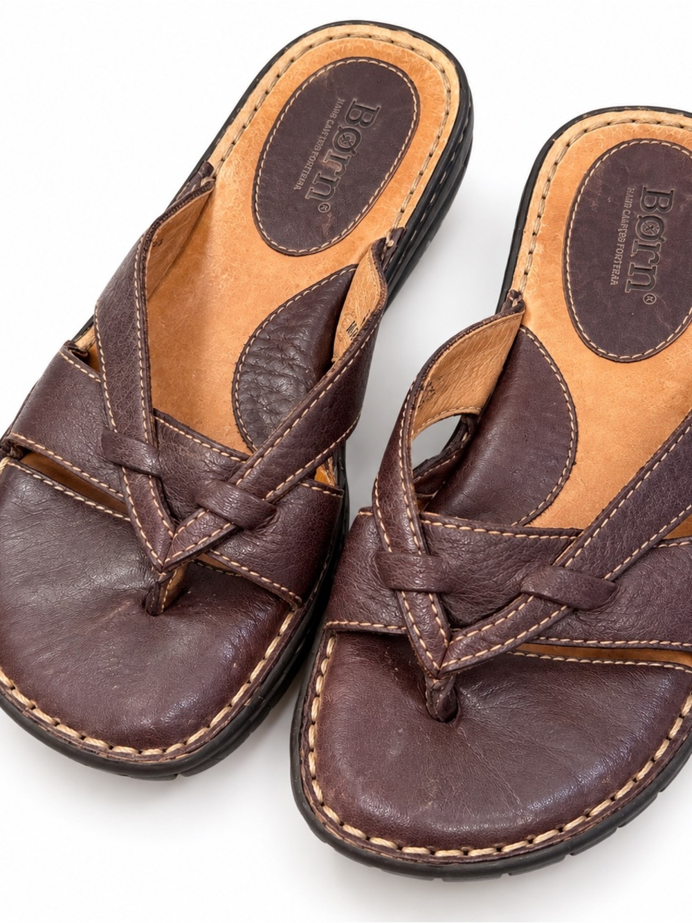 Børn Brown Leather Woven Slide Thong Sandals Size 6